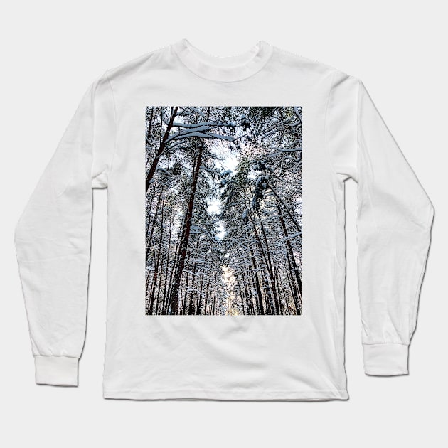 View at the Sormovsky Park in Nizhny Novgorod with pine trees and snow Long Sleeve T-Shirt by KristinaDrozd